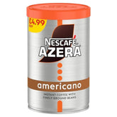 A 90g can of Nescafe Azera Americano, featuring orange and brown design elements, is priced at £4.99.
